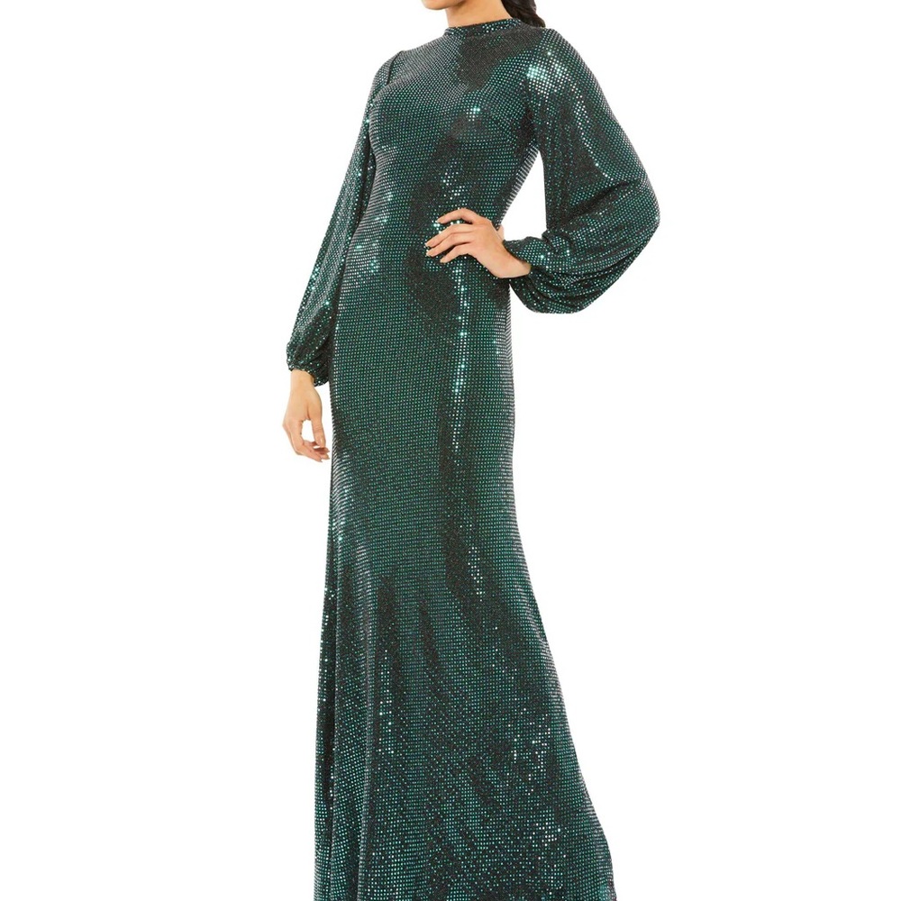 NWT - Mac Duggal Green Disco Stretch Blouson Gown